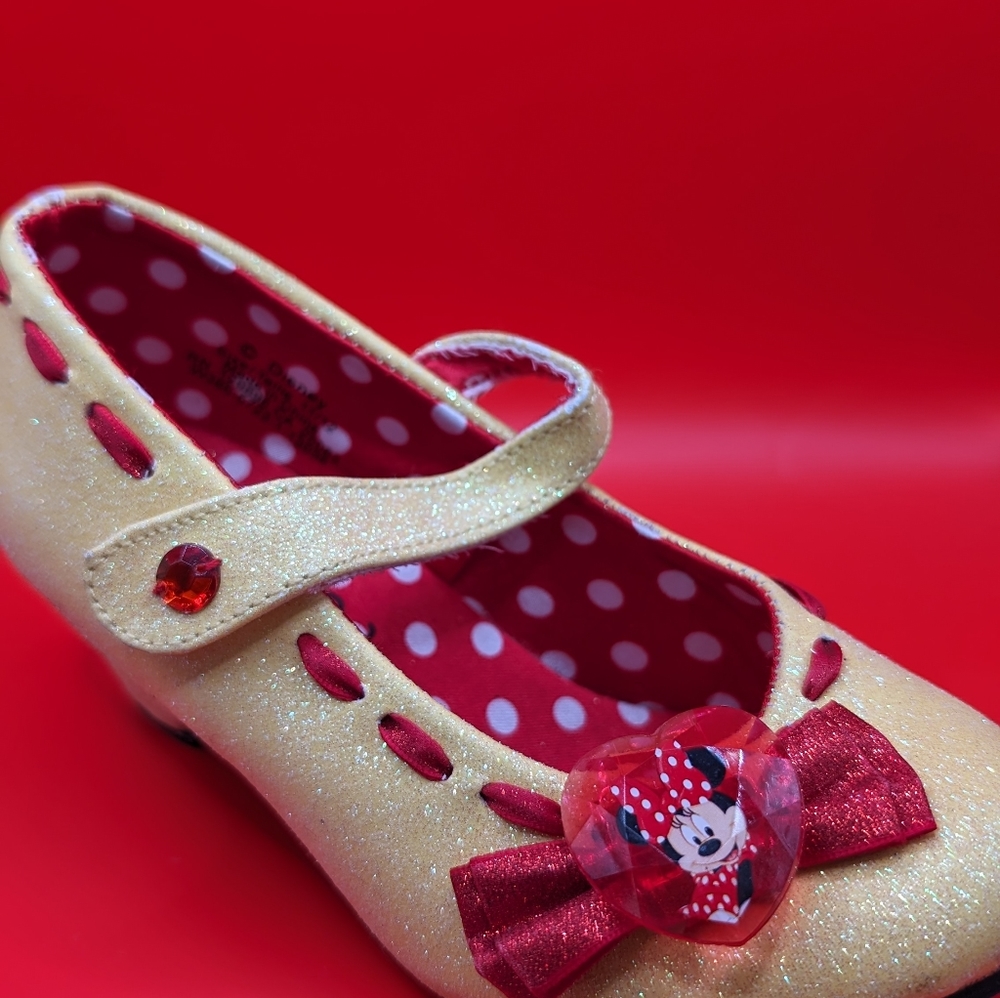 Minnie Mouse costume shoes for girls size 11/12, yellow and red.